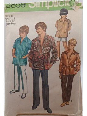 Simplicity 8859 Teen Boys Vintage 1970s Sewing Pattern Shirt & Pants Size 14 Che